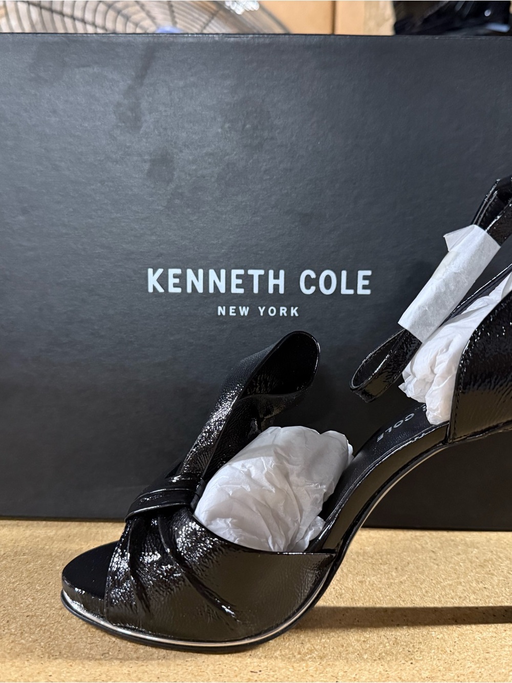 Kenneth Cole New York Black Patent Leather Open-Toe Heels